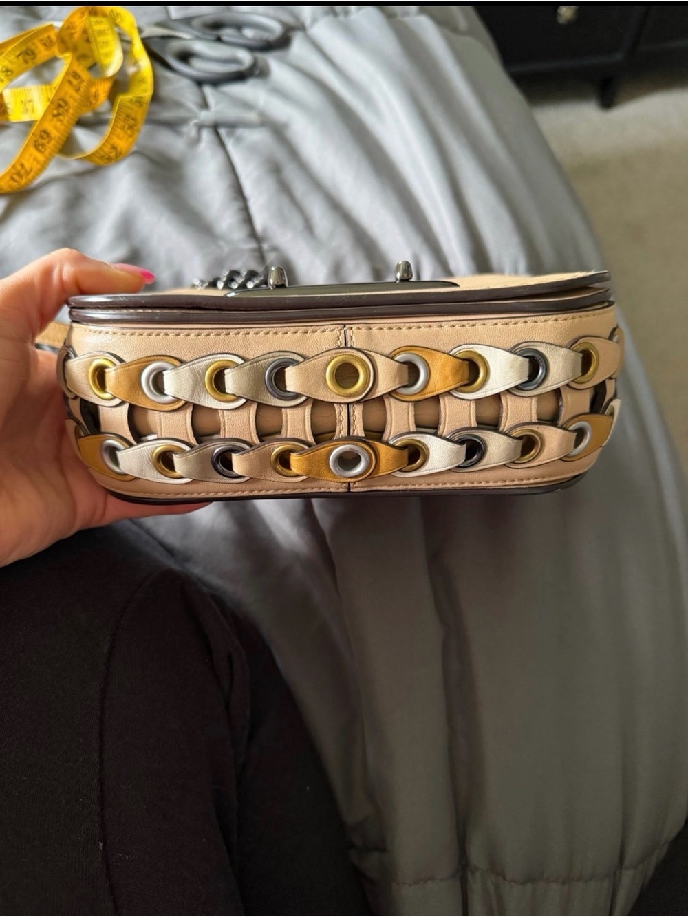 Coach Taupe Leather Shoulder Bag with Dark Chain Strap - Picture 5 of 10